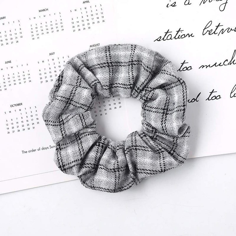 DINPREY Plaid Hair Scrunchies, 7 PCS Mulberry Silk Elastic Hair Ties, Large Hair Ties, Strong Elastic Hair Bobbles for Ponytail Holder - Image 5